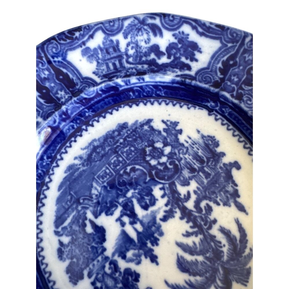 Vintage W Adams & Sons England Kyber 9 inch Flow Blue Dinner Plate - Picture 7 of 15